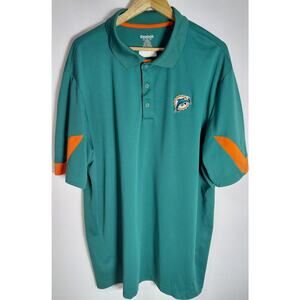 Reebok Miami Dolphins Polo Shirt Teal Solid Short Sleeve Size 2XL